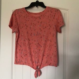 SO Top Girls Size XL 14-16 Orange Short Sleeve Knotted Hem